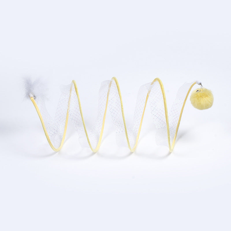 Foldable Cat Tunnel Toy S-Type Interactive Play Tunnel with Hanging Pompon or Mouse for Cats