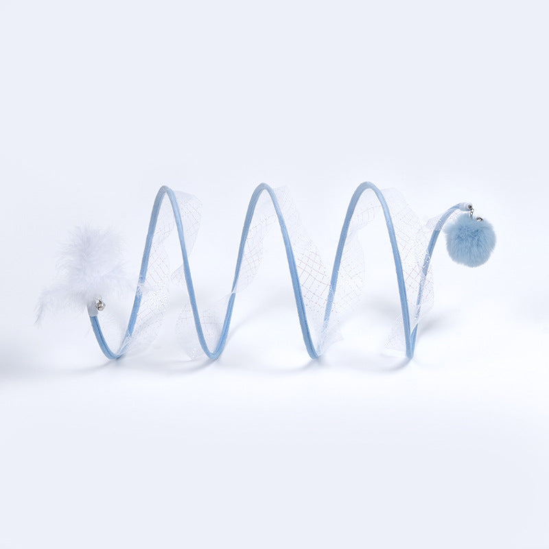 Foldable Cat Tunnel Toy S-Type Interactive Play Tunnel with Hanging Pompon or Mouse for Cats