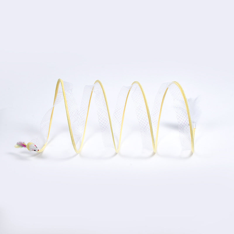 Foldable Cat Tunnel Toy S-Type Interactive Play Tunnel with Hanging Pompon or Mouse for Cats