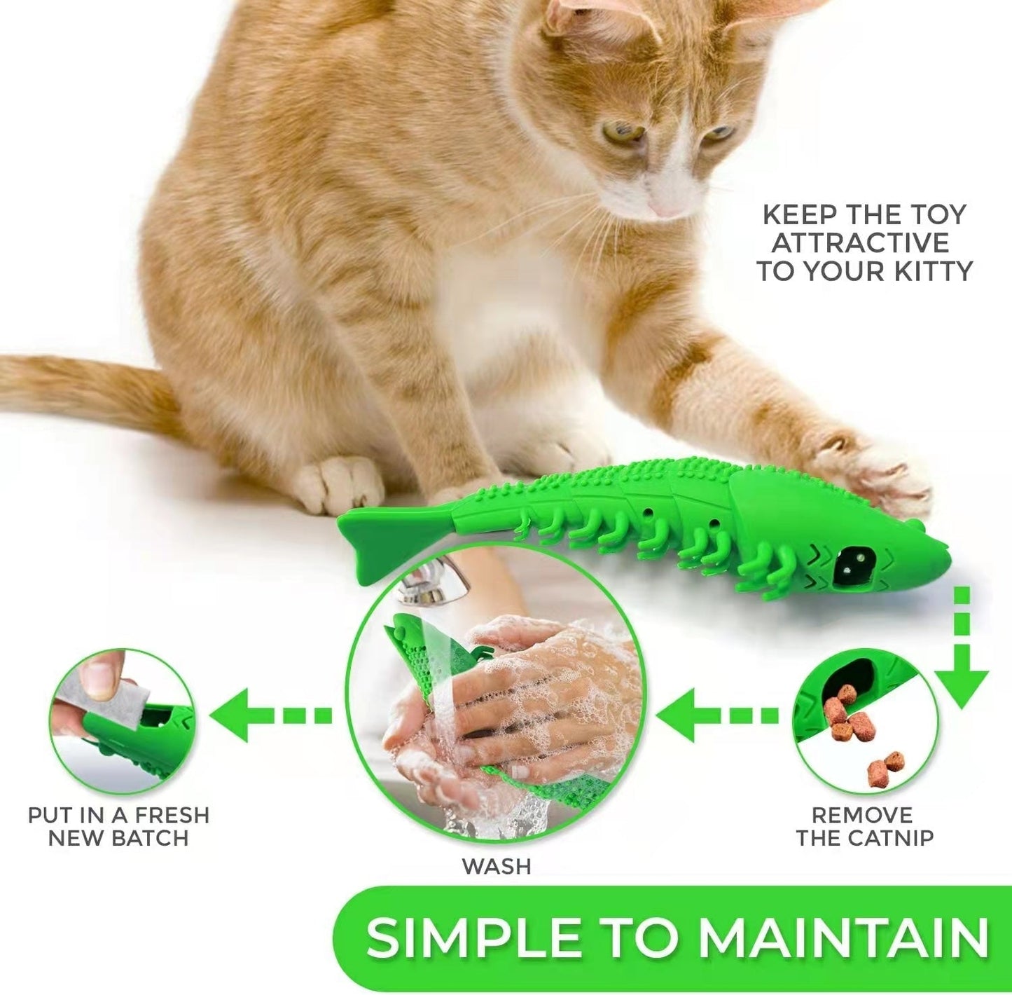 Catnip Cat Toy 360° Rubber Teeth Cleaning Chew Toy with Interactive Bell for Cats