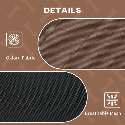 Textile details with Oxford fabric and breathable mesh on a brown background