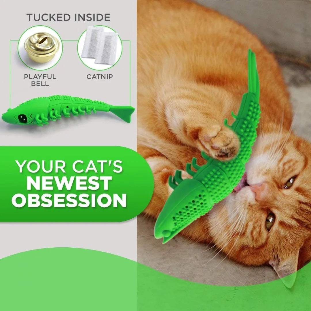 Catnip Cat Toy 360° Rubber Teeth Cleaning Chew Toy with Interactive Bell for Cats