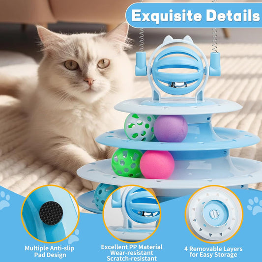 Interactive Cat Puzzle Toy with Balls and Teasers, Indoor Kitten Toy for Play and Exercise