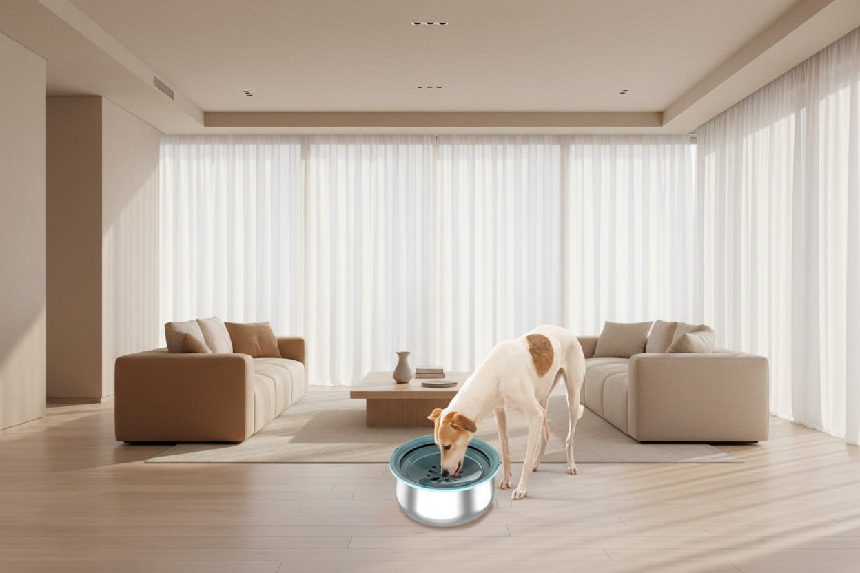 Large capacity stainless steel pet water bowl for dogs and cats in gray color